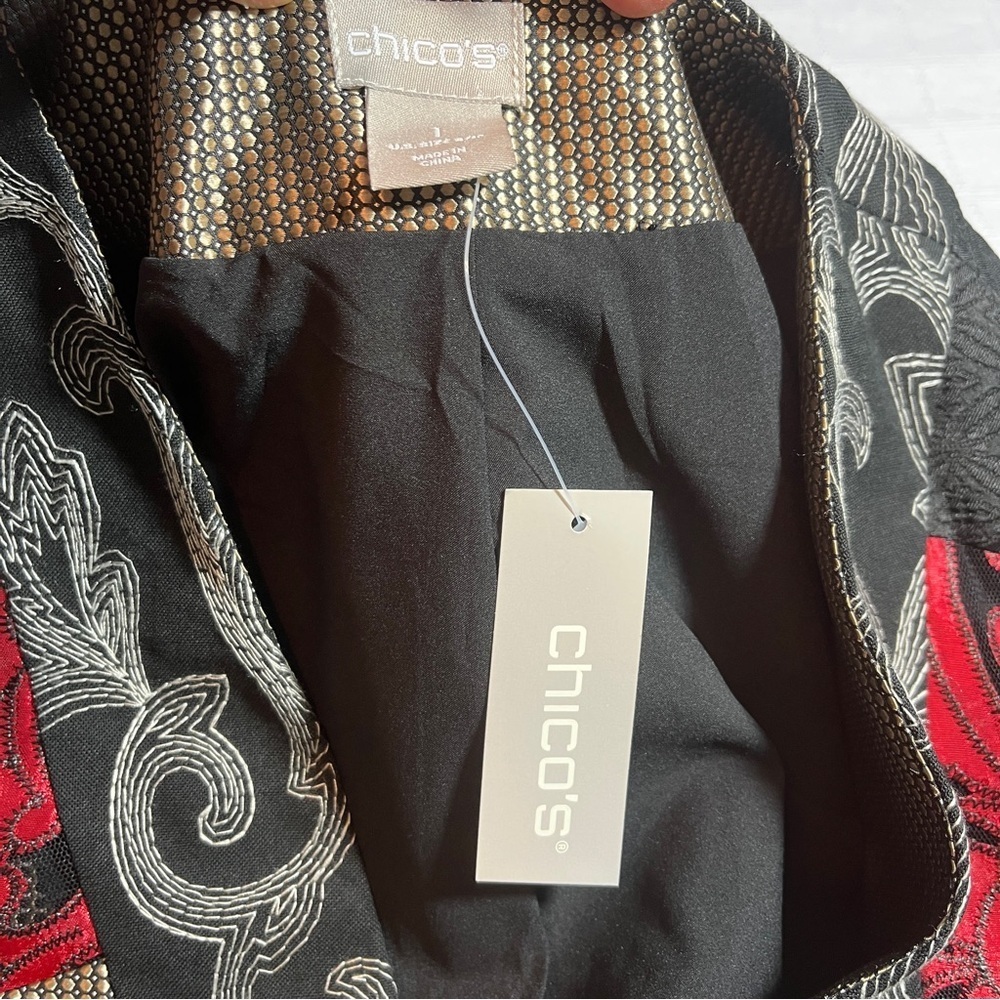 Chico's Patchwork Embroidered Paisley Open Front Jacket Wearable Art Statement - Picture 10 of 13